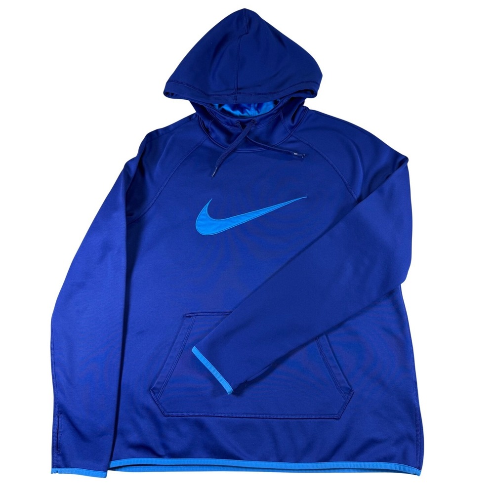 Nike Dri-FIT Mens Hoodie Blue Swoosh Graphic Pullover Sweatshirt Medium M